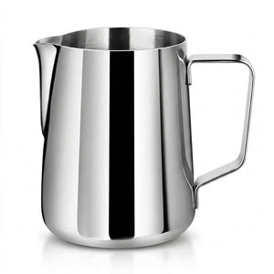 Jarra lechera acero inoxidable 2L medidor barista vista frontal fondo blanco