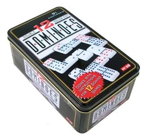 Juego domino doble 12 color 91 fichas caja metalica vista frontal