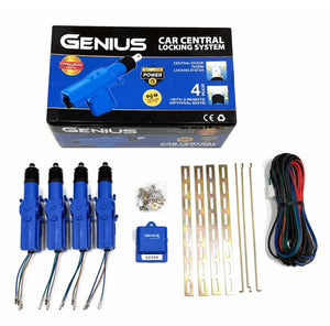 Kit cierre centralizado Genius 4 puertas 12V actuadores modulo cableado vista frontal