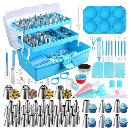 Set pastelería 236 piezas kit decoración repostería maletín azul vista frontal