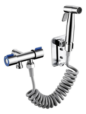 Kit ducha bidet árabe acero inoxidable válvula T 3 vías vista frontal completa