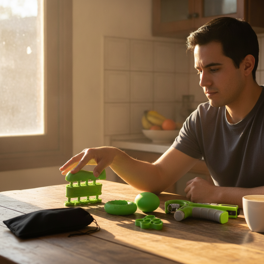 Ejercitador dedos resortes independientes verde en cocina chilena uso real