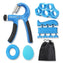 Kit fortalecedor manos 5 piezas azul con bolso vista frontal completo