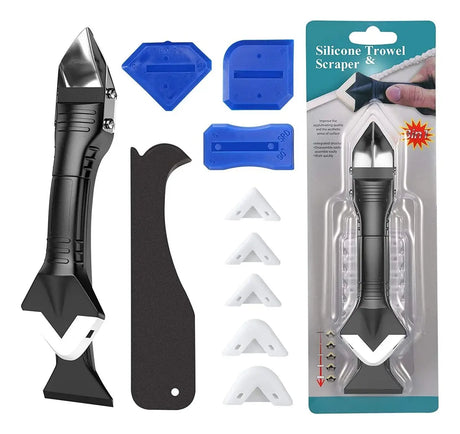 Kit raspador silicona calafateo 3en1 herramienta selladora fondo blanco