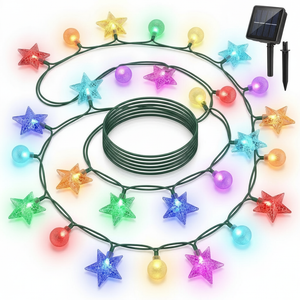 Guirnalda solar navidad 20 LED estrellas esferas RGB multicolor vista frontal