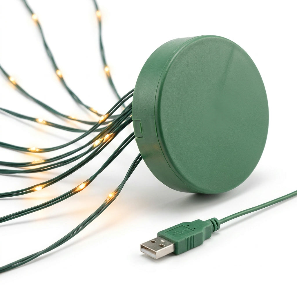 Luces navideñas cascada USB árbol terraza departamento chileno batería portátil noche