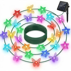 Guirnalda solar navidad 20 LED arbolito copos multicolor vista frontal fondo blanco