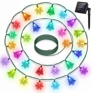 Guirnalda solar navidad 20 LED copos arbolitos RGB multicolor vista frontal