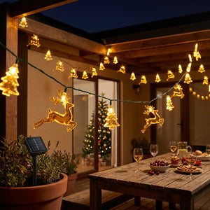 Luces navidad solares terraza chilena exterior noche ambiente cálido