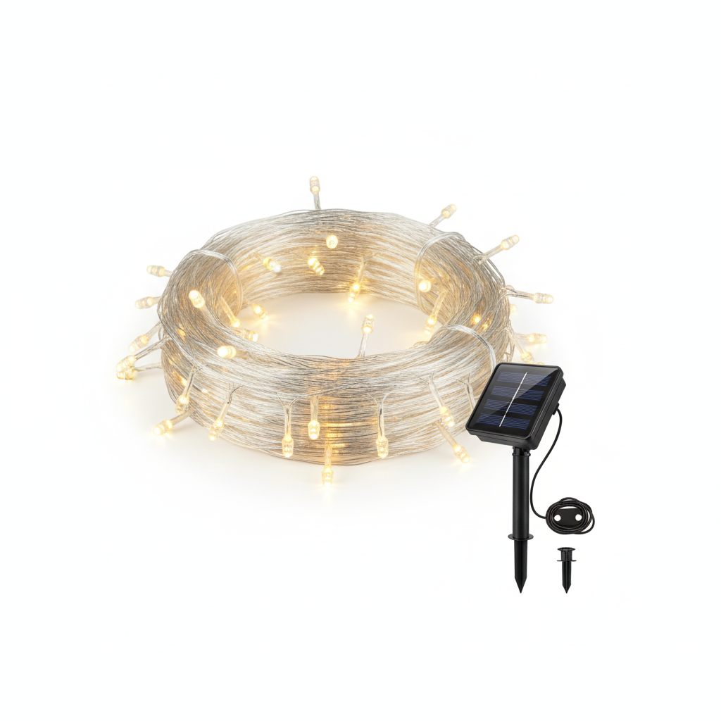 Luces navidad solares cascada 200 LED cálida con estaca vista frontal