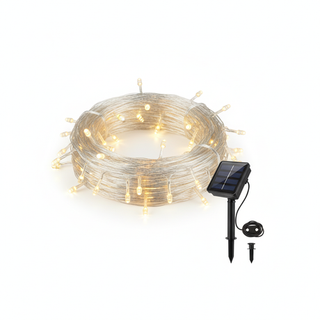 Luces navidad solares cascada 200 LED cálida con estaca vista frontal