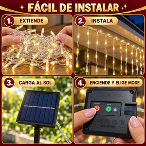 Luces navidad solares decorativas en balcón exterior 3 metros caída 70cm cálidas