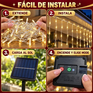 Cortina luces decorativas navidad balcón departamento chileno noche caída 70cm