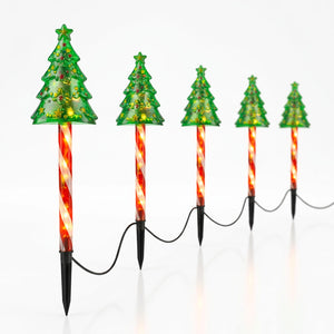 Set 5 luces solares navidad estaca árbol jardín LED cálida vista frontal