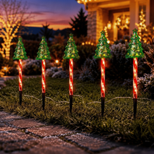 Luces solares navidad estaca árbol decoración jardín chileno atardecer