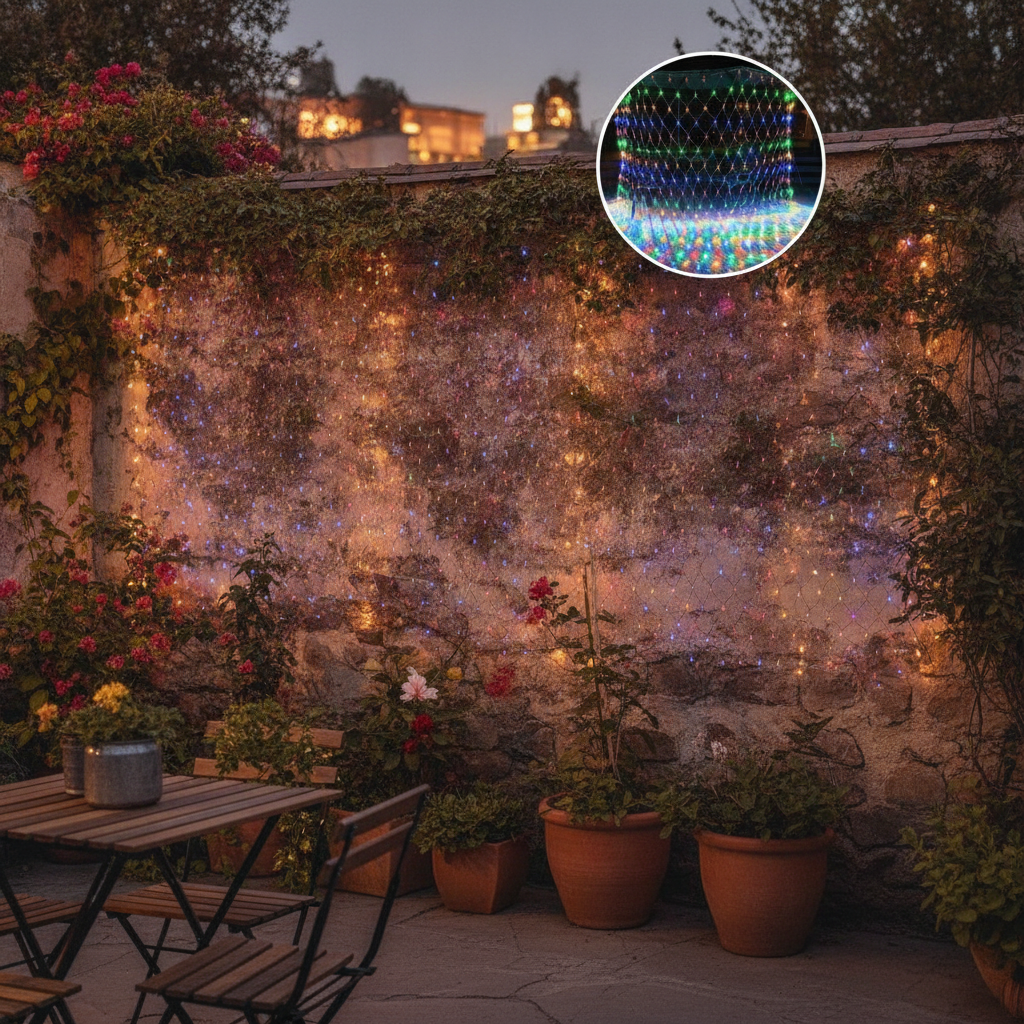 Guirnalda luces LED solar jardin muro chileno exterior multicolor nocturna