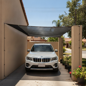 Malla sombra toldo negro estacionamiento exterior auto carport Chile