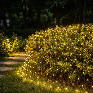 Malla luces LED solar 100 luces 1.5x1.5m luz cálida vista frontal producto
