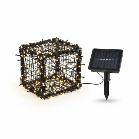 Malla luces LED solar 100 luces 1.5x1.5m luz cálida vista frontal producto