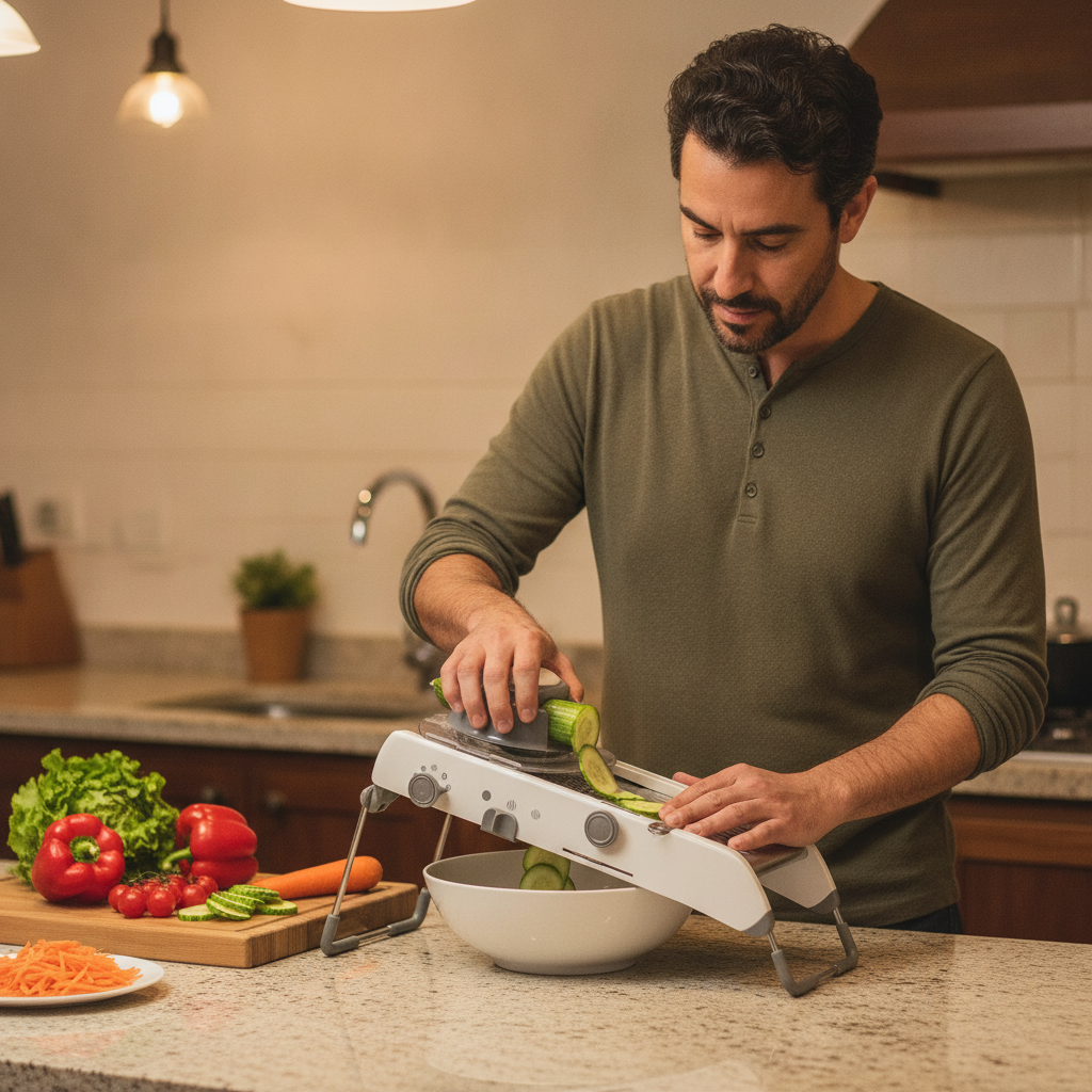 Mandolina picador verduras uso en cocina chilena preparación asado