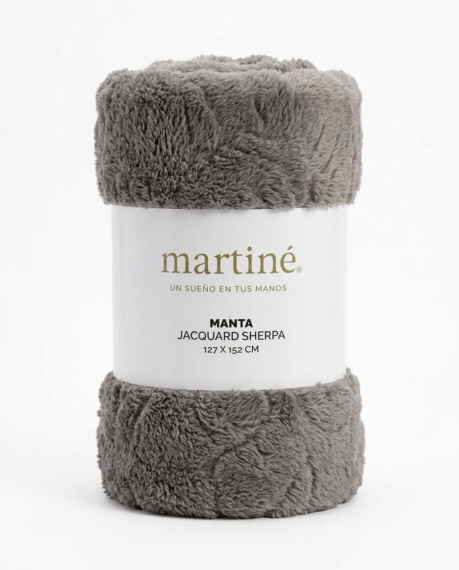 Manta Sherpa Jacquard Gris Suave 127x152cm | Disparo.cl