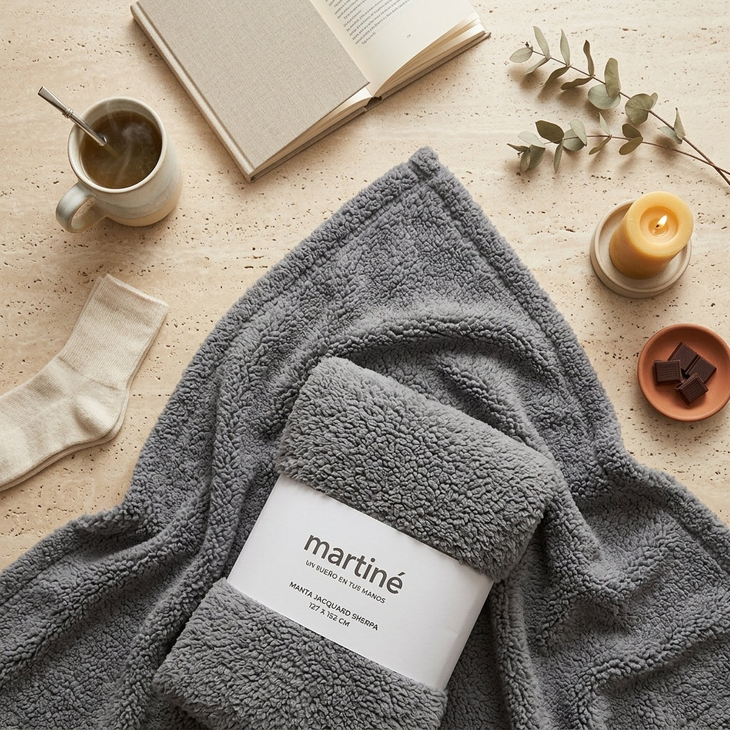 Manta Sherpa Jacquard Gris Suave 127x152cm | Disparo.cl