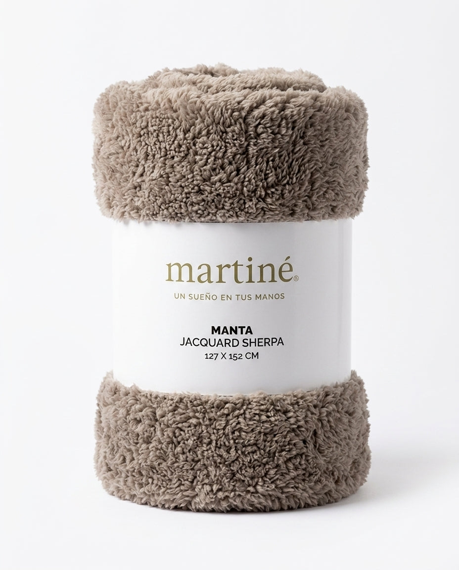 Manta Sherpa Jacquard Martiné Caramelo 127x15 | Disparo.cl