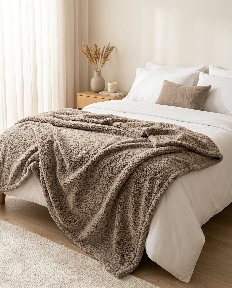 Manta Sherpa Jacquard Martiné Caramelo 127x15 | Disparo.cl