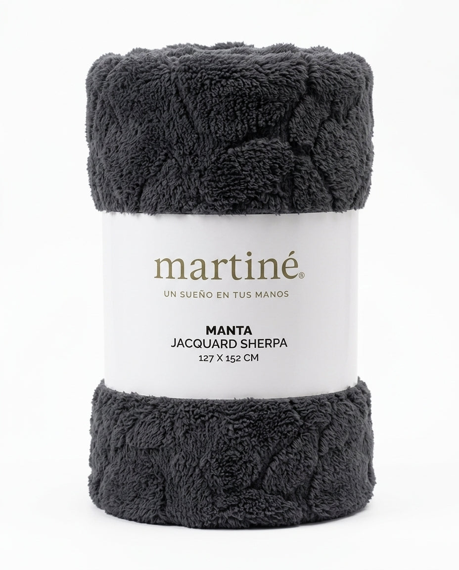 Manta Sherpa Jacquard Martiné Gris 127x152cm | Disparo.cl