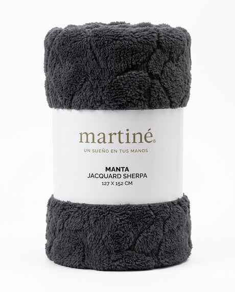 Manta Sherpa Jacquard Martiné Gris 127x152cm | Disparo.cl
