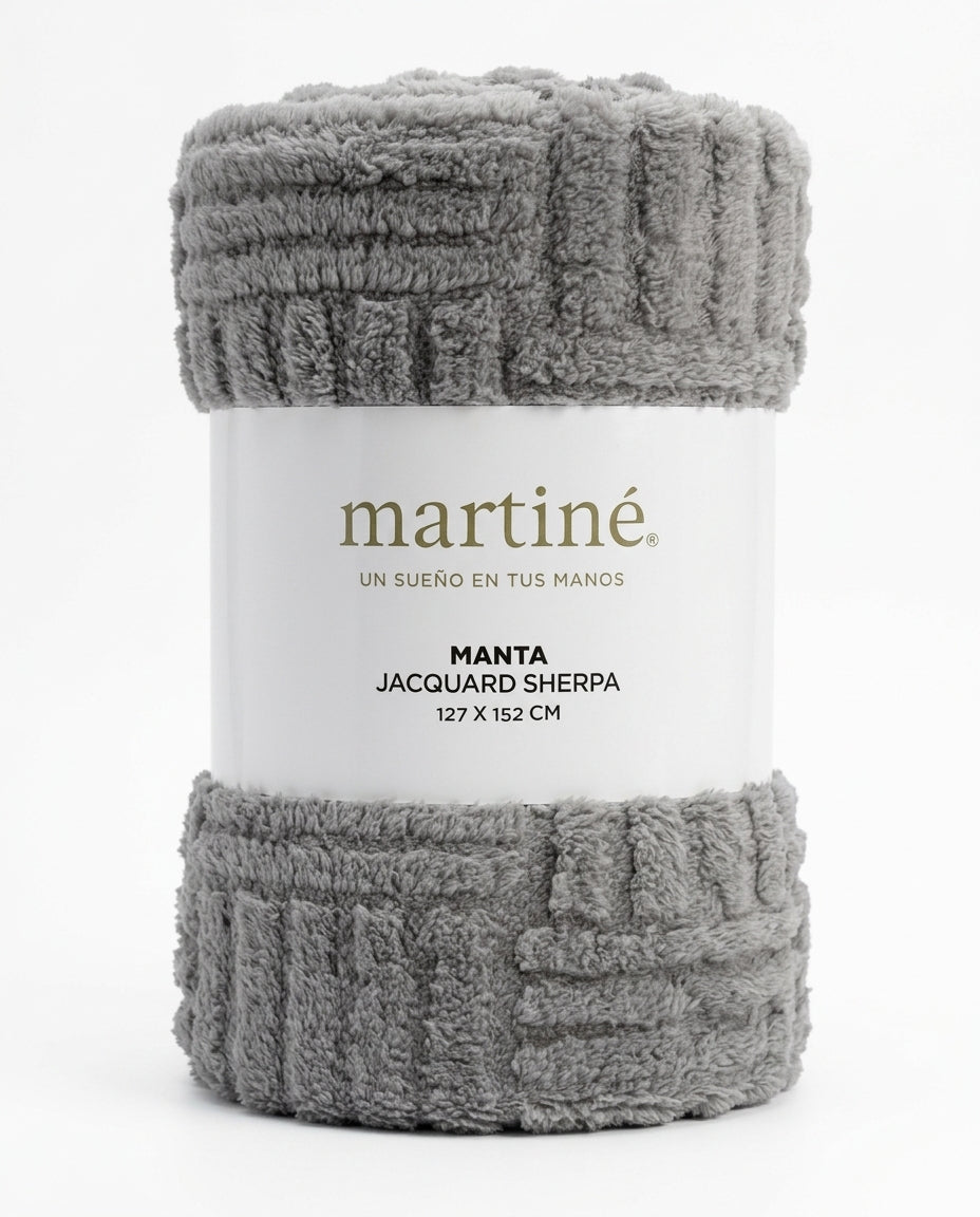 Manta sherpa jacquard Martiné gris oscuro 127x152cm vista frontal fondo blanco
