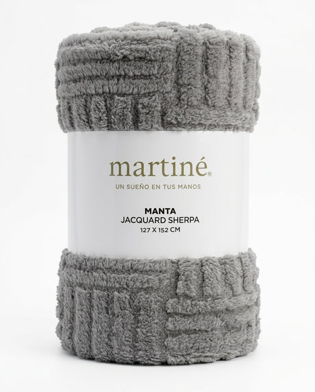 Manta sherpa jacquard Martiné gris oscuro 127x152cm vista frontal fondo blanco