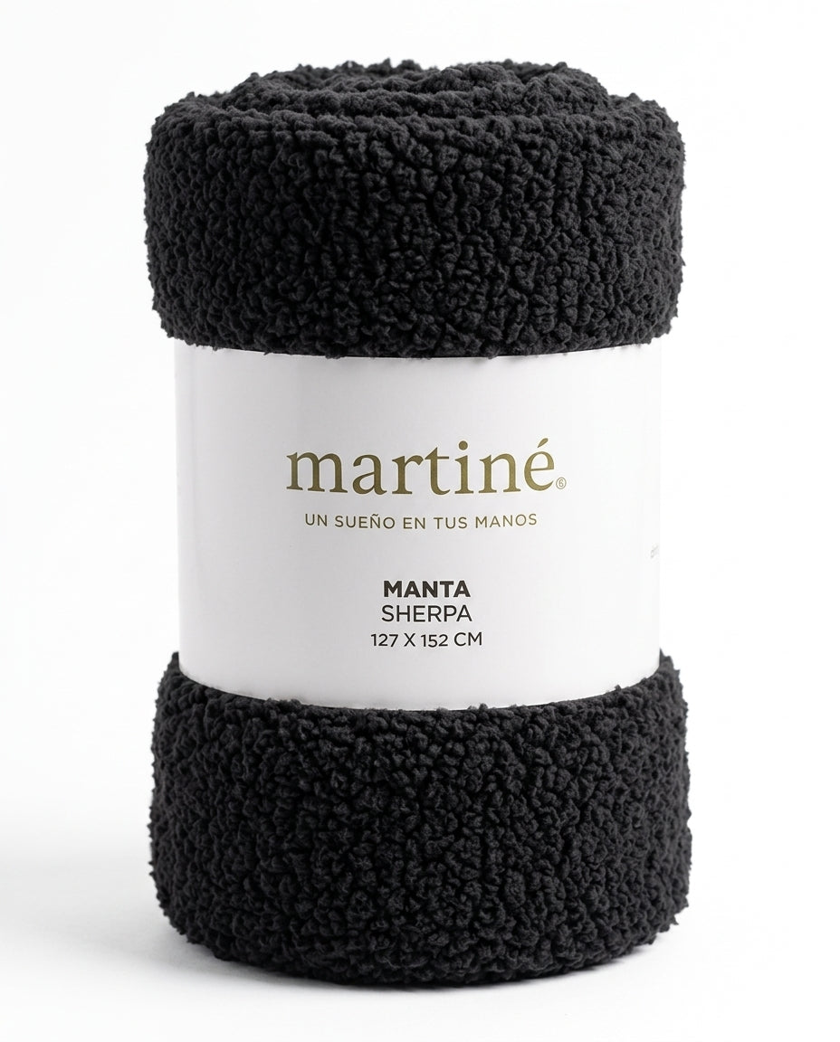 Manta Sherpa Jacquard Martiné Negro 127x152cm | Disparo.cl