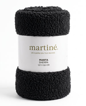 Manta Sherpa Jacquard Martiné Negro 127x152cm | Disparo.cl