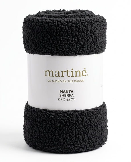 Manta Sherpa Jacquard Martiné Negro 127x152cm | Disparo.cl