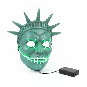 Mascara Halloween Estatua Libertad LED neón verde vista frontal fondo blanco