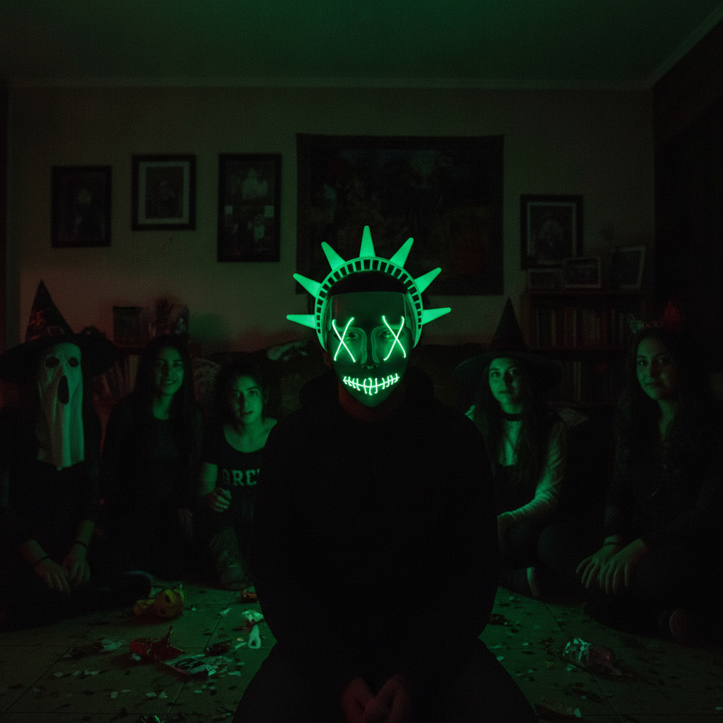 Mascara LED Halloween luz verde fiesta disfraz joven chileno living