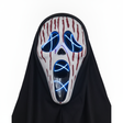 Mascara Halloween Scream LED azul luz pilas AA vista frontal fondo blanco