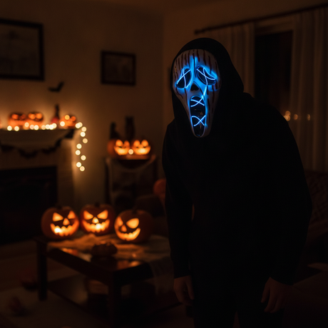 Mascara terror Scream LED azul disfraz Halloween living chileno fiesta
