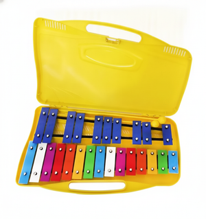 Metalofono cromatico 25 notas xilofono infantil estuche amarillo vista frontal