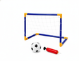 Mini arco de fútbol infantil PVC azul amarillo con malla y balón vista frontal