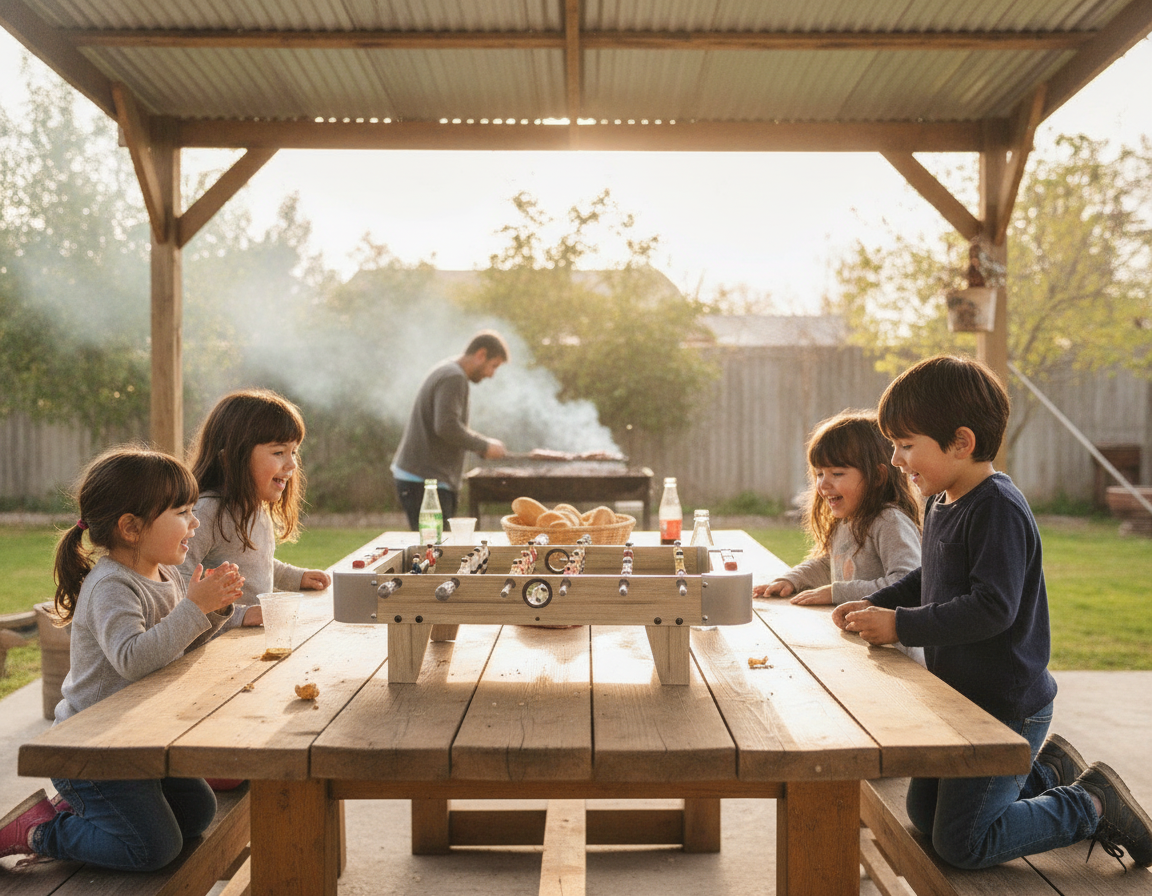 Taca taca mesa infantil uso familiar asado quincho chileno niños jugando