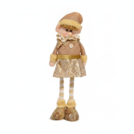 Duende navideño dorado 45cm de pie tela champagne vista frontal