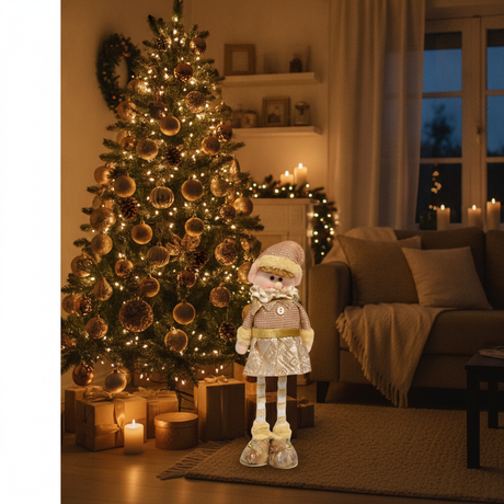 Mono patas largas navidad dorado decorando living chileno árbol navideño