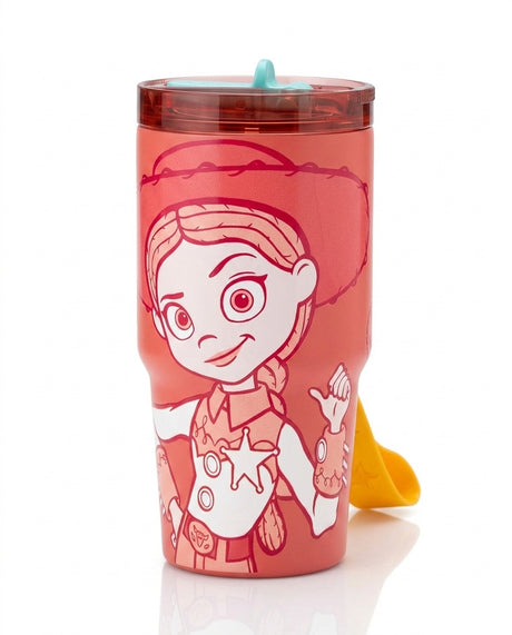 Mug térmico 20oz Jessie Toy Story 5 rojo tapa teal vista frontal fondo blanco