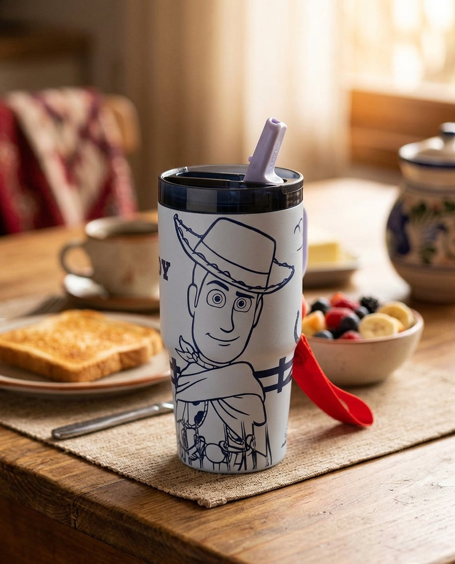 Botella térmica Woody Toy Story cocina chilena moderna luz natural mañana
