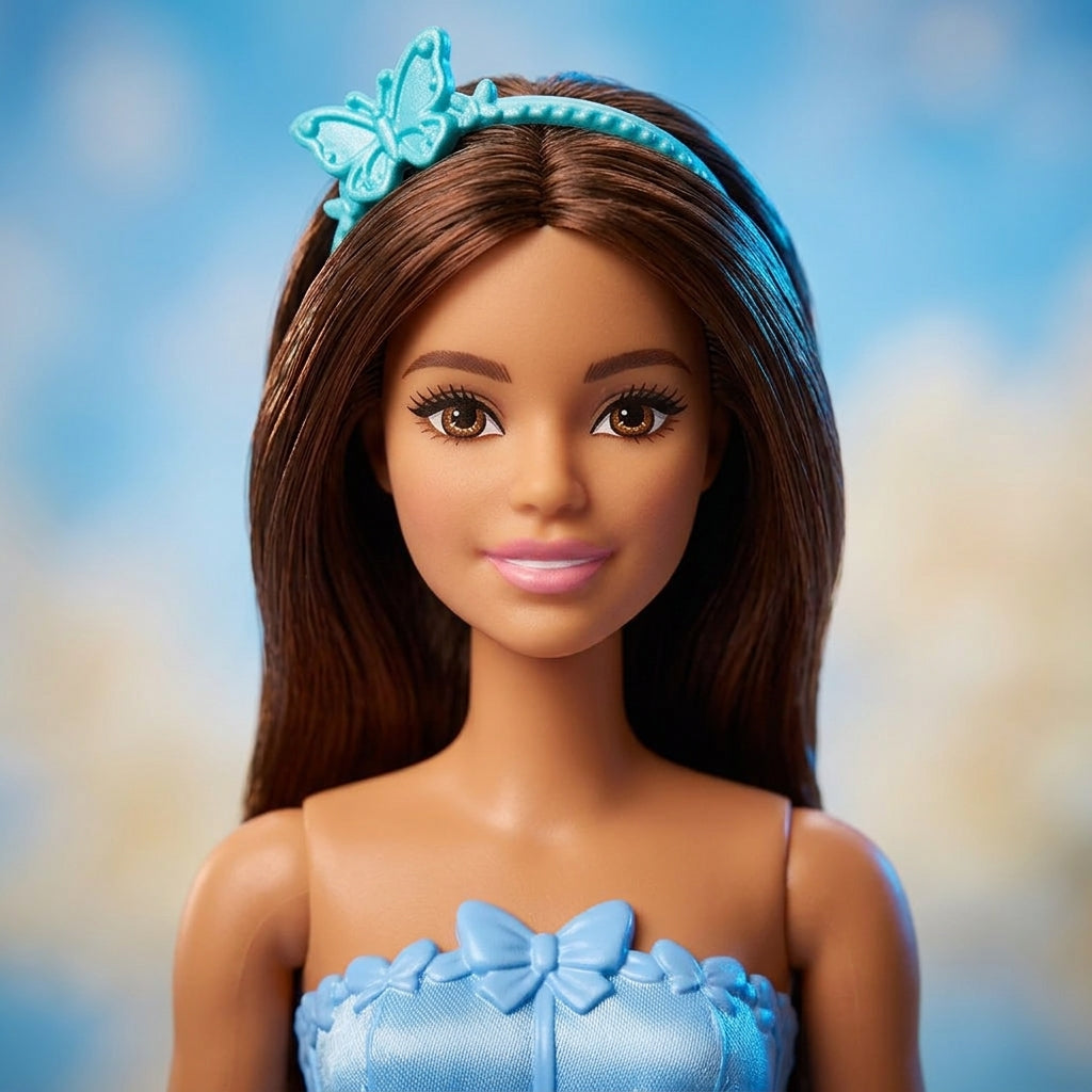 Muñeca Barbie princesa azul en mesa cumpleaños infantil Chile