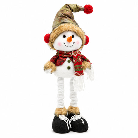 Muñeco de nieve navidad patas extensibles 55 cm felpa vista frontal fondo blanco