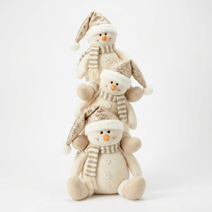 Torre 3 muñecos de nieve peluche dorado 60cm fondo blanco vista frontal