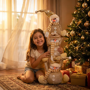 Adorno navideño muñecos de nieve dorado living chileno árbol de navidad